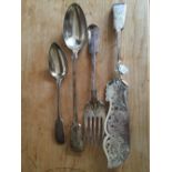 Newcastle silver tablespoon by T. Watson, good quality fish knife and fork serving set with good