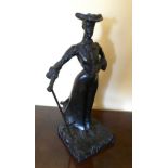 Bronze figure of a lady with a cane signed by Fernand Clostre, 30cms height.