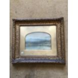 Oil on canvas highland landscape in gilt slip and original gilt frame. 17x25cms