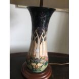 Moorcroft pottery lamp base 30cms high.