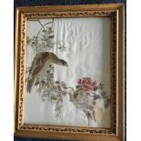 Good Chinese silk panel of an Eagle and foliage in oriental decorated frame