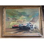 DION PEARS oil on canvas Stirling Moss winning the 1955 Targa Florio in a Mercedes 78 x 96Benz