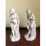 Pair of 19thC continental parian ware figures, one a/f lacking big toe.