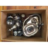 Boxed lot of plated ware etc.