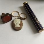 Miscellany to include 22 carat gold wedding band, fob, cameo, Pierre Cardin lighter etc.