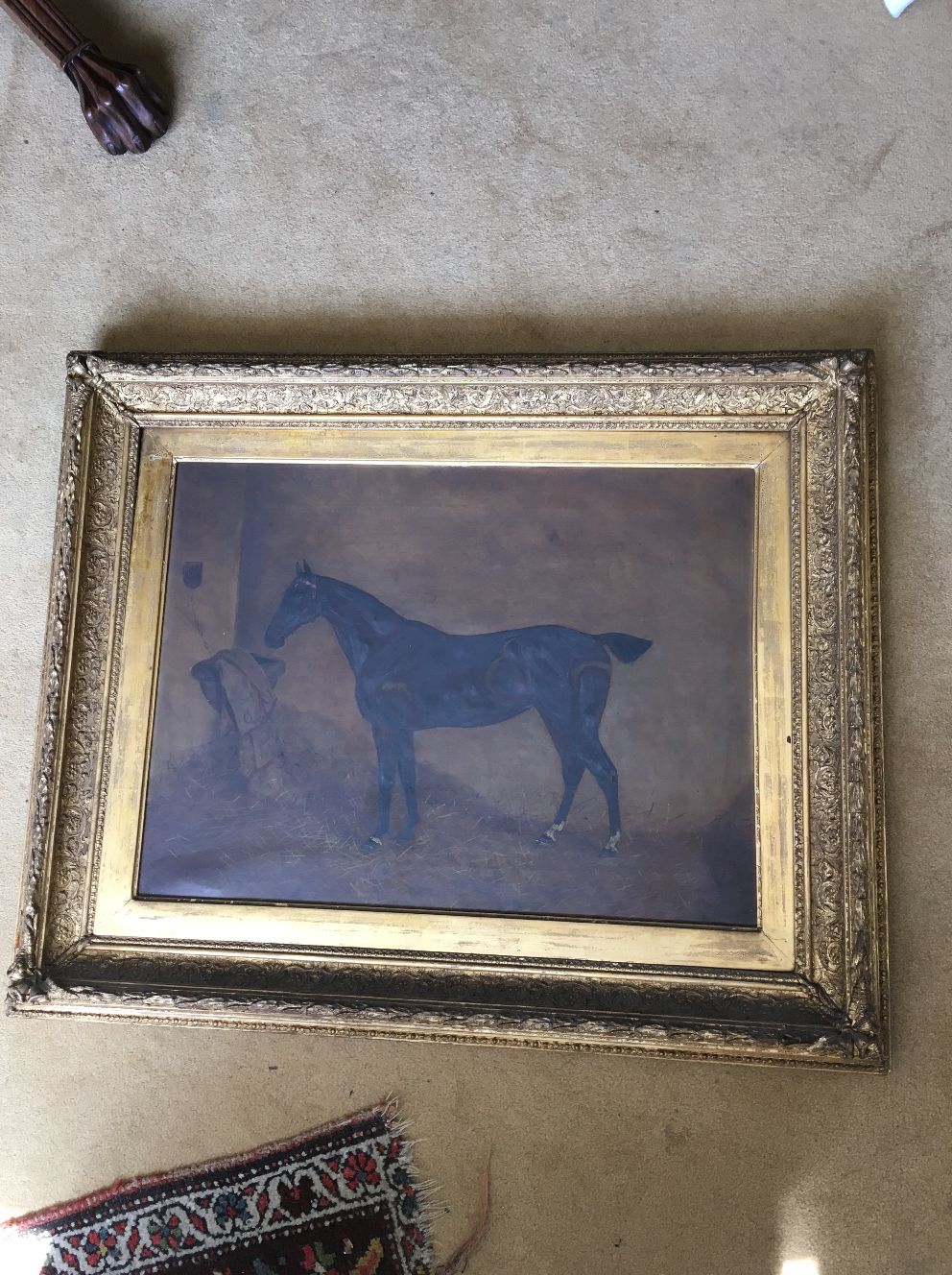Horse portrait in stable by Callander Goldsmith 1880-1910 signed and dated 1881 lower left (CAL on