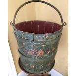 Antique Dutch coopered bucket from Hinderloopen painted with flowers.