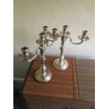 Pair of three branch silver candelabras, Maker RC.