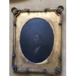 Oil on canvas portrait of a gentleman, dirty and indistinct 36.5x28cms in gilt frame a/f.