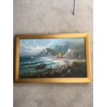 Oil on canvas littoral by F. Hider relined in gilt slip. 29.5x50cms signed lower right.