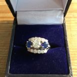 Modern 14 carat white gold diamond and sapphire ring size L approximately 1ct diamond and 1/2ct