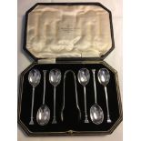 Set of 6 silver spoons and nips in case Sheffield 1922.