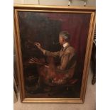 MARY ELWELL nee HOLMES Portrait signed Mary Holmes of husband to be Fred Elwell at his easel. Ex. At
