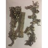 Vintage silver charm bracelet,another bracelet and chain necklace 3.5 ozs approximately.