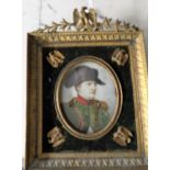 Oval on ivory P M of Emperor Napoleon in gilt frame with Imperial motifs