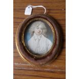 Oval on ivory P M a lady in white by H Elvidge c1795 7cm