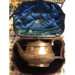 Victorian silver teapot in presentation case.