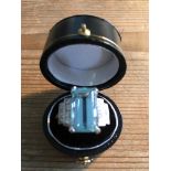 Modern 18ct white gold aquamarine and diamond ring, size Q/R approximately 6.60ct aquamarine and 0.