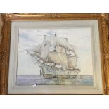 Watercolour of a galleon by Graham Deans.