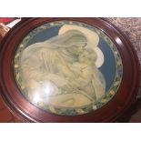 Jessie Wilcox Smith print in round mahogany frame. (artist who illustrated the Water Babies)