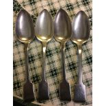 Four fiddle pattern tablespoons London 1819 10.2 ozs approximately.