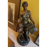 Bronze figure signed A J Scotte, crack to base 76cm high