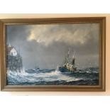 Jack Rigg oil on canvas Fishing Boat Coming Home. 50x75cms