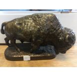 Bronze buffalo by Mels Holm, repair to tail.