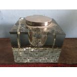 Good quality glass and silver inkwell. 10cms square Birmingham 1927.