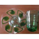 Two green tinted glass vases.