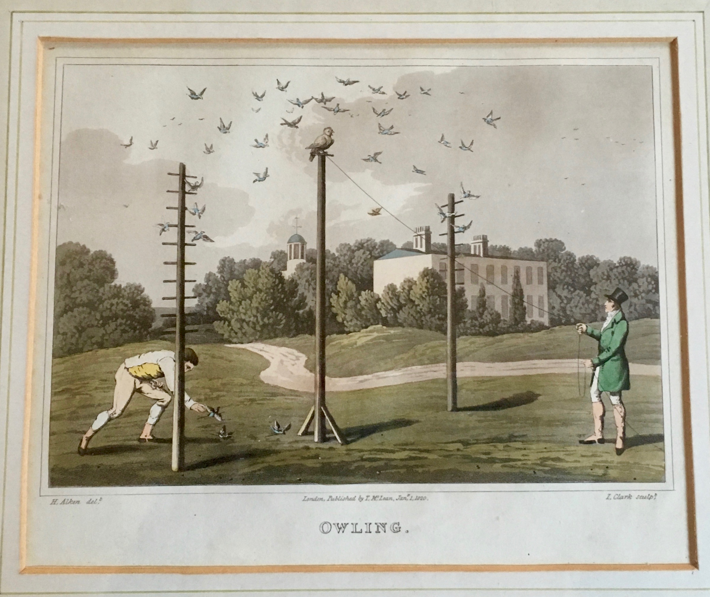 H. Alken print published by T. McLean in 1820 of "Owling". 19x23cms.