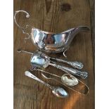 Silver sauce boat and 5 other silver items gross weight approx 5.5ozs.