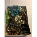 Boxed lot of vintage costume jewellery.