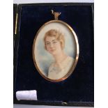 Portrait miniature on ivory, a young lady 1920's.