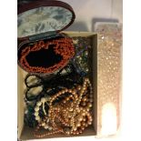 Box lot of costume jewellery including coral, marcasite, silver etc.