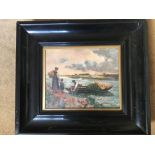 Oil on canvas river scene in the Dutch manner 22 x 27cm