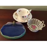 Wright's Coal Tar soap dish, cup and saucer and basket.