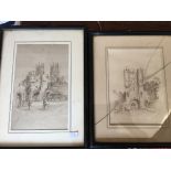 Two pen and ink drawings Bootham Bar and Micklegate York signed J Buckle
