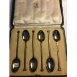 Set of six silver spoons in case by Mappin and Webb.