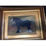 Oil on board, a shire horse in its stable by A. Ashworth 1913 signed l.l 17x24.5cms.