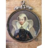 Oil on copper miniature portrait of Mary Queen of Scots after Nicholas Hilliard 14.5 c diam.