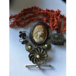 Vintage jewellery to include coral, silver and marcasite.