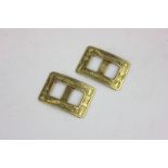 A pair of gilt metal shoe buckles, rectangular shape with engraved decoration, 4cm