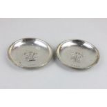 A pair of George V silver dishes, bearing a crest of a wheat sheaf under a banner inscribed