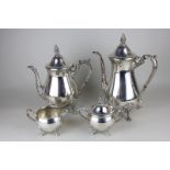 A four-piece Sheffield silver plated tea set to include coffee pot, teapot, sugar bowl and milk jug