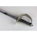 A George V army officers dress sword, with pierced basket, engraved 82cm blade marked Wilkinson,