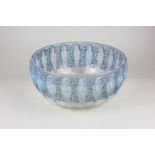 A Rene Lalique Perruches Coupe Parakeet glass bowl with blue stain colouration, circa 1930, R
