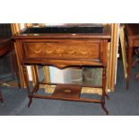 An Edwardian inlaid planter, rectangular form, decorated with swags and urn, on turned supports,