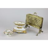 Two 19th century continental porcelain inkwells one on a stand, both with gilt enrichment,