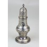 A George III silver muffineer with embossed floral design, monogrammed, maker Thomas Daniell, London